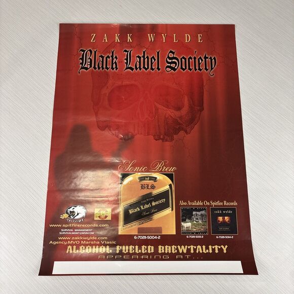 Zakk Wylde Black Label Society Sonic Brew Promo Poster 1999 Spitfire 18 x 24 - Picture 1 of 6